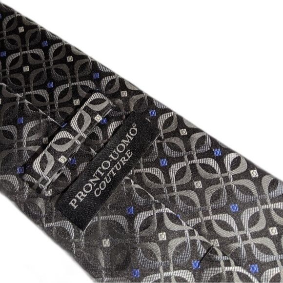Pronto Uomo Couture Black Silver Blue Dots Tie - Picture 4 of 4